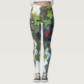 Groene klimop met rode bessen leggings (Voorkant)