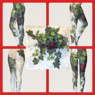 Groene klimop met rode bessen leggings