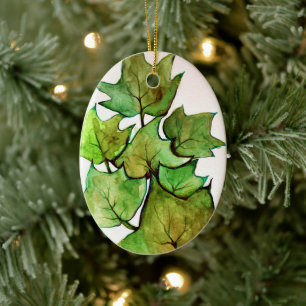 Groene Klimop Natuur Aquarel Keramisch Ornament