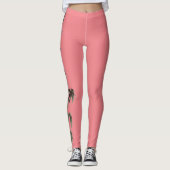 Groene klimop op koraalroze leggings (Voorkant)