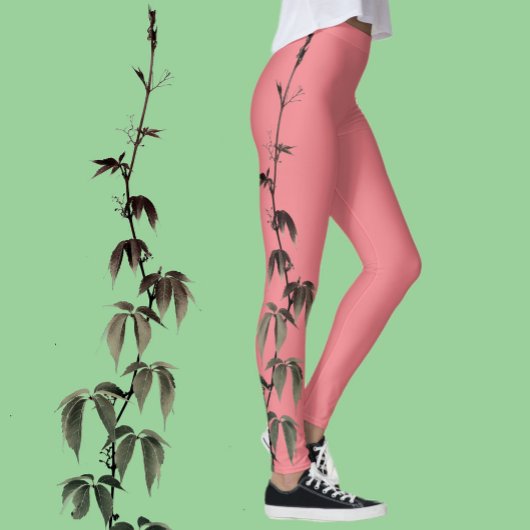 Groene klimop op koraalroze leggings