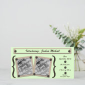 Groene knoppen & haakjes geboorteaankondiging aankondiging (Staand voorkant)