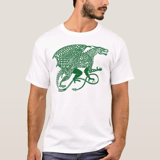 Groene Knotwork Draak op wit T-shirt (Voorkant)