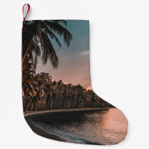 GROENE KOCONUT-BOMEN DIE DE BEACH VERBINDEN KLEINE KERSTSOK