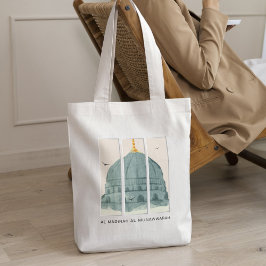 Groene Koepel van Masjid an-Nabi Aquarel Triptiek Tote Bag