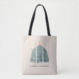 Groene koepel van Masjid an-Nabi Waterverf Triptie Tote Bag
