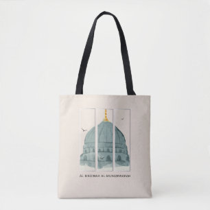 Groene koepel van Masjid an-Nabi Waterverf Triptie Tote Bag
