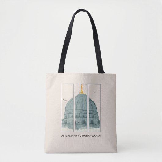 Groene koepel van Masjid an-Nabi Waterverf Triptie Tote Bag (Voorkant)