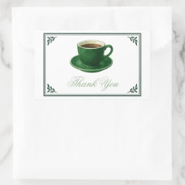Groene koffiekopje baby shower elegante bedankje rechthoekige sticker