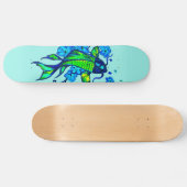 Groene Koi Karper Blauwe Bloemen Persoonlijk Skateboard (Horizontaal)