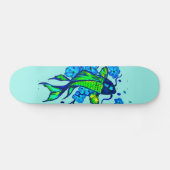 Groene Koi Karper Blauwe Bloemen Persoonlijk Skateboard (Horizontaal)
