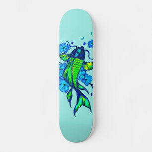 Groene Koi Karper Blauwe Bloemen Persoonlijk Skateboard