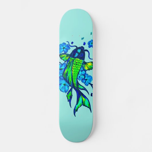 Groene Koi Karper Blauwe Bloemen Persoonlijk Skateboard (Voorkant)