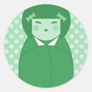 Groene Kokeshi Doll Pop Kunst Ronde Sticker
