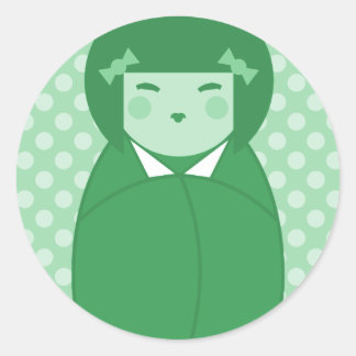 Groene Kokeshi Doll Pop Kunst Ronde Sticker