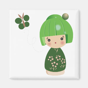 Groene Kokeshi Triplet Magnet