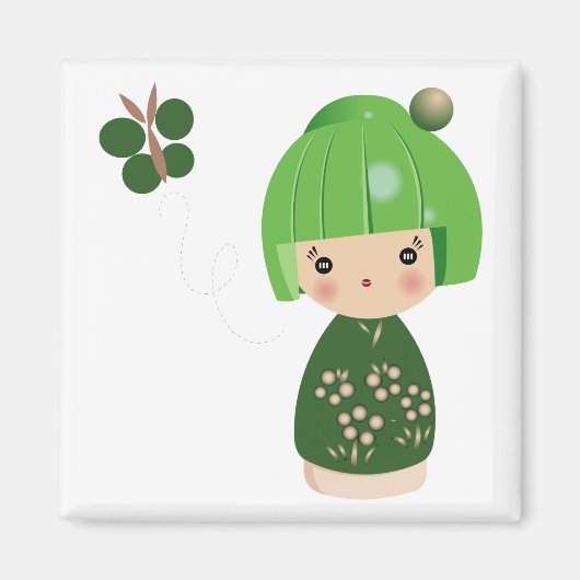 Groene Kokeshi Triplet Magnet (Voorkant)