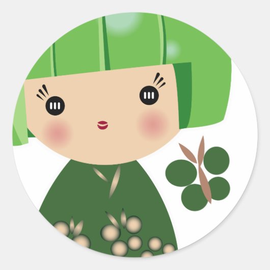 Groene Kokeshi Triplet Sticker (Voorkant)