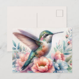Groene Kolibrie Bloemige Watercolor Ansichtkaart Briefkaart