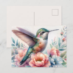 Groene Kolibrie Bloemige Watercolor Ansichtkaart Briefkaart
