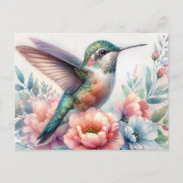 Groene Kolibrie Bloemige Watercolor Ansichtkaart Briefkaart