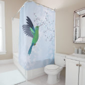 Groene kolibrie met blauw Cherry Blossom Douchegordijn (In situ)