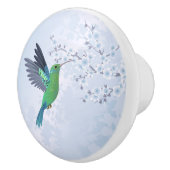 Groene kolibrie met blauw Cherry Blossom Keramische Knop (Rechts)