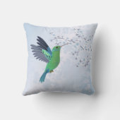 Groene kolibrie met blauw Cherry Blossom Kussen (Achterkant)