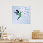 Groene kolibrie met blauw Cherry Blossom Poster (Keuken)