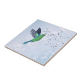 Groene kolibrie met blauw Cherry Blossom Tegeltje (Zijkant)