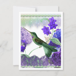 Groene kolibrie met bloemen, kant, parels briefkaart