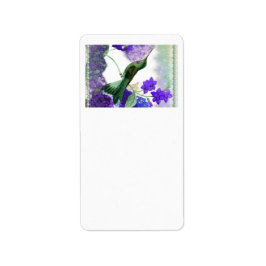 Groene kolibrie met bloemen, kant, parels etiket