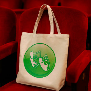 Groene Komedie- en Tragedie Drama Maskers Tote Bag