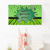 Groene komische verjaardag spandoek (Insitu)