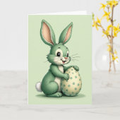 Groene Konijn En Ei Kaart (Gele Bloem)