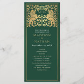 Groene Koninklijke Leeuw Middeleeuws Zwaard Weddin Programmakaart (Voorkant)