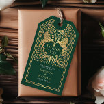 Groene Koninklijke Leeuw Middeleeuwse Zwaard bruil Cadeaulabel<br><div class="desc">Bedank uw gasten met koninklijke elegantie! Deze labels zijn voorzien van twee gouden leeuwen met een zwaard en een kroon ertussen, omringd door delicate bloemen op een groene achtergrond. De perfecte koninklijke touch voor uw speciale dag! Houd er rekening mee dat het goud op de labels GEEN echte folie is...</div>