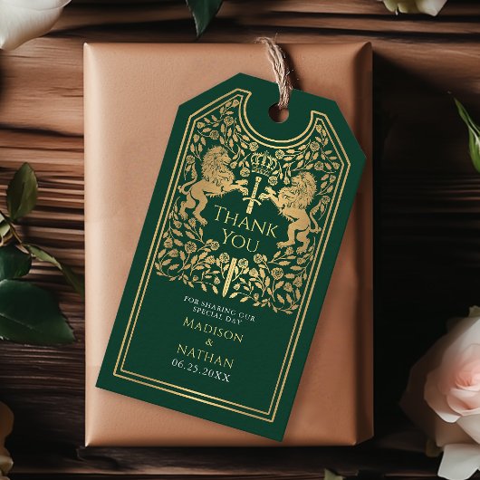 Groene Koninklijke Leeuw Middeleeuwse Zwaard bruil Cadeaulabel