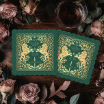 Groene Koninklijke Leeuw Middeleeuwse Zwaard bruil Kartonnen Onderzetters<br><div class="desc">Voeg koninklijke charme toe aan je tafelkleed! Deze aangepaste bruiloft onderzetters zijn voorzien van een majestueuze leeuw en bloemen ontwerp met uw namen en monogram, allemaal in luxe goud tegen een groene achtergrond. Perfect voor een middeleeuwse fantasieviering met tijdloze elegantie! Het goud op dit item is geen echte folie en...</div>