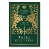 Groene Koninklijke Middeleeuwse Leeuw Bruiloft Kaart (Achterkant)