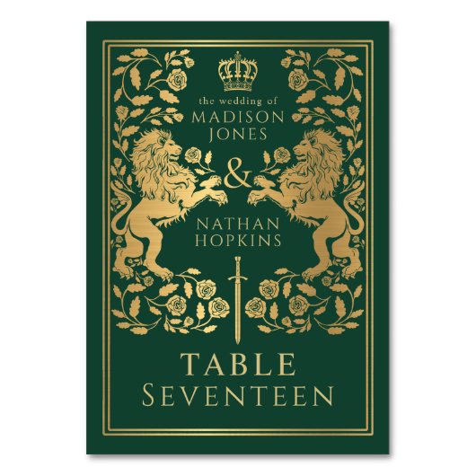 Groene Koninklijke Middeleeuwse Leeuw Bruiloft Kaart (Voorkant)