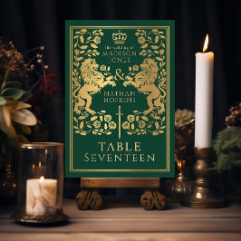 Groene Koninklijke Middeleeuwse Leeuw Bruiloft Kaart