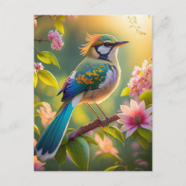 Groene kop Blauwgroen gevleugelde fantasievogel Briefkaart