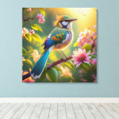 Groene kop Blauwgroen gevleugelde fantasievogel Canvas Afdruk (Insitu (Houten vloer))