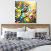 Groene kop Blauwgroen gevleugelde fantasievogel Canvas Afdruk (Insitu (Slaapkamer))