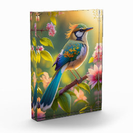 Groene kop Blauwgroen gevleugelde fantasievogel Fotoblokken