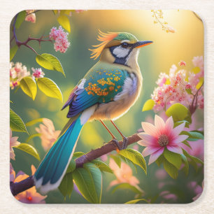 Groene kop Blauwgroen gevleugelde fantasievogel Kartonnen Onderzetters
