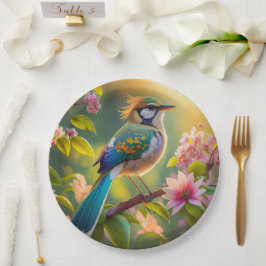 Groene kop Blauwgroen gevleugelde fantasievogel Papieren Bordje