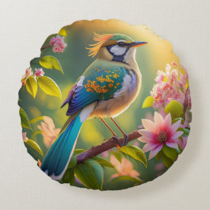 Groene kop Blauwgroen gevleugelde fantasievogel Rond Kussen