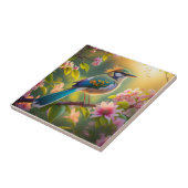 Groene kop Blauwgroen gevleugelde fantasievogel Tegeltje (Zijkant)